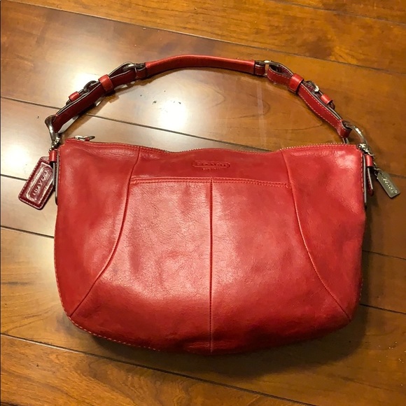 Red leather Coach purse - Picture 2 of 13